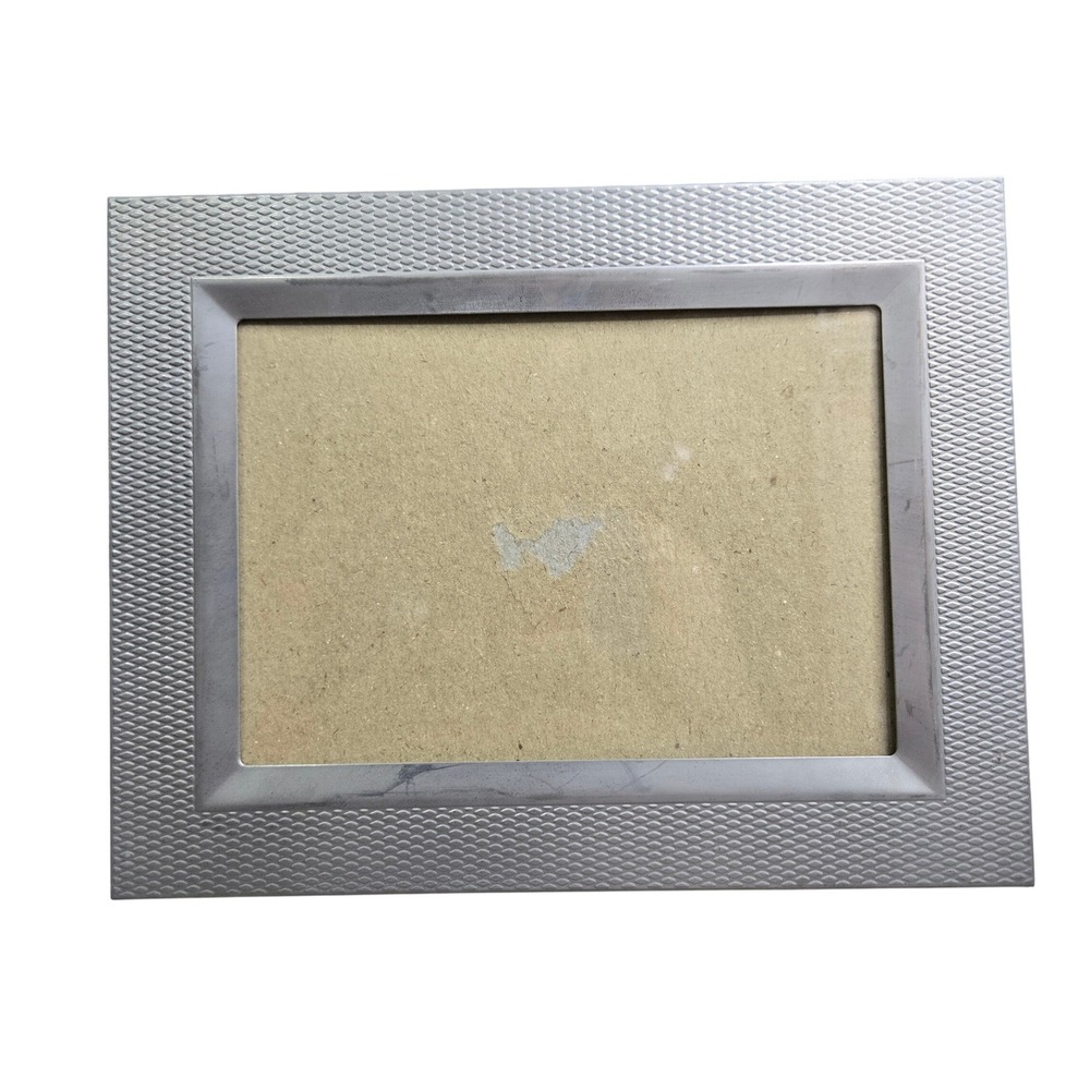 Vintage Silver Tone Diamond Textured Metal Photo Picture Frame 5x7 Tabletop Wall